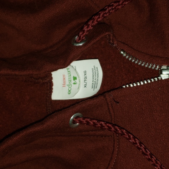 Hanes Ecosmart Zipup Hooded Sweatshirt Size XL Burgandy - Picture 3 of 5